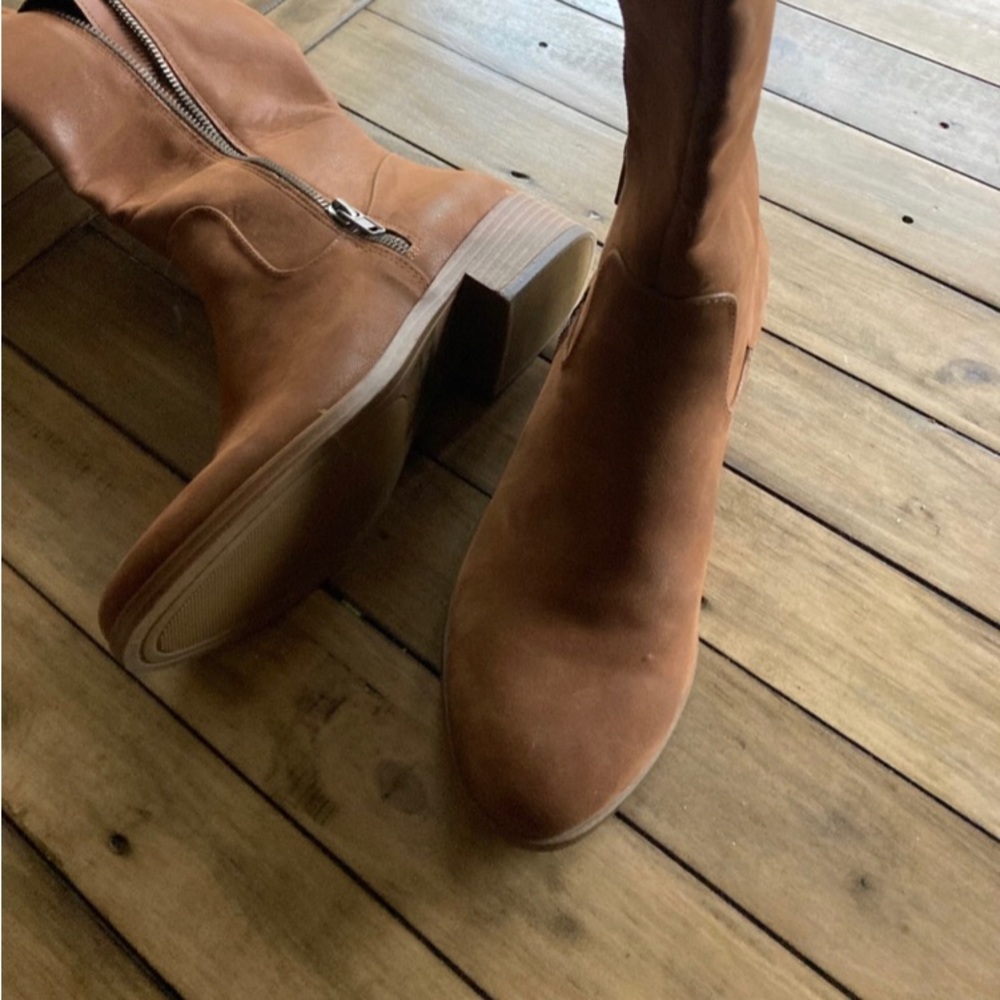 tall brown faux suede boots
